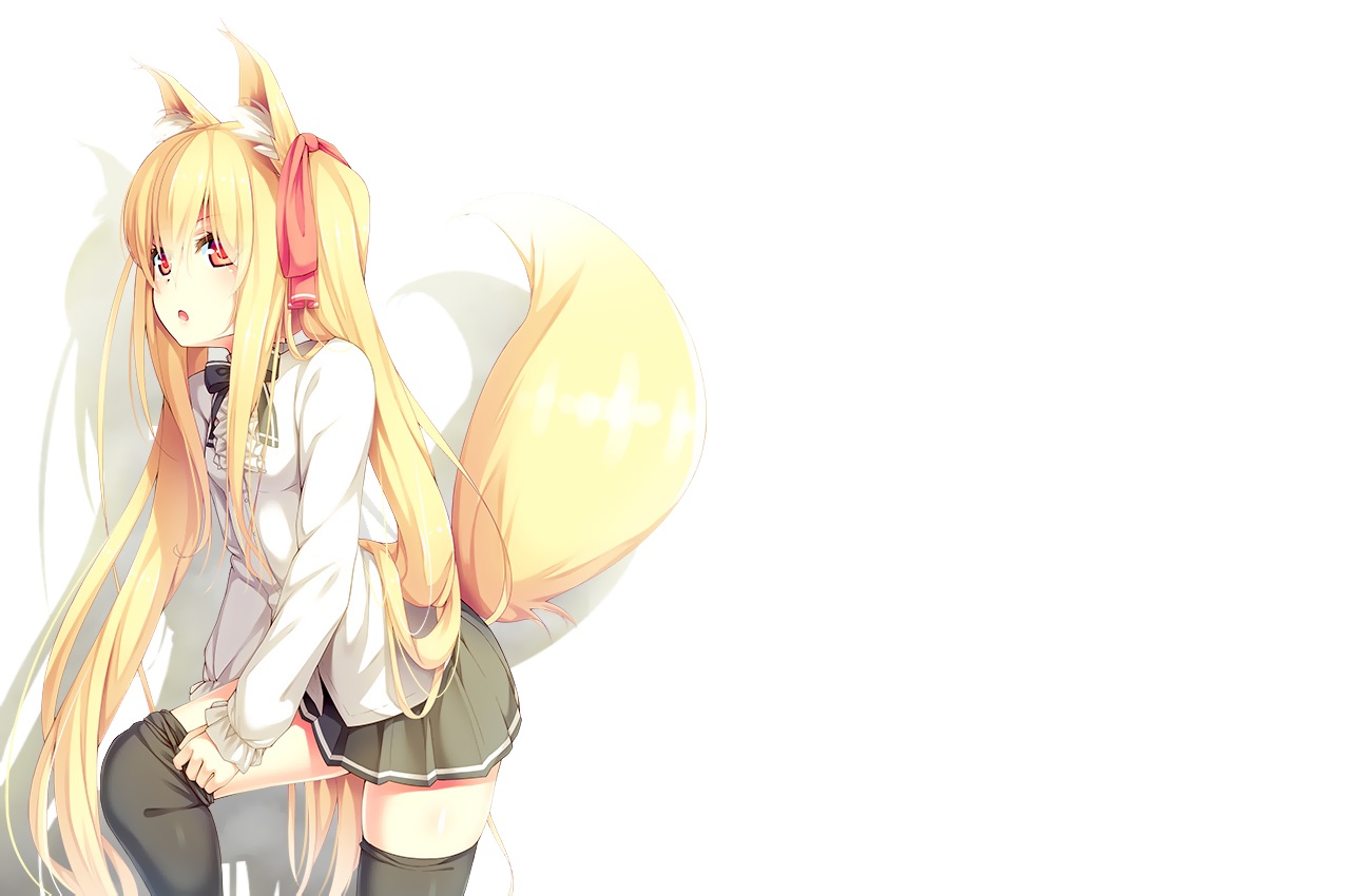 animal_ears, blonde_hair, bow, dressing, foxgirl, long_hair, original, peragura