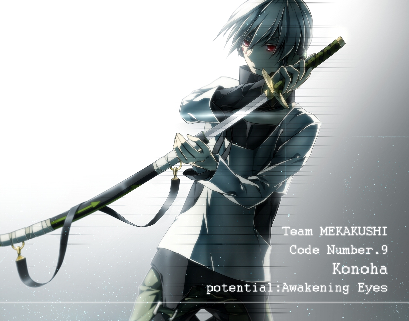 all_male, gray, hukkyunzzz, kagerou_project, katana, konoha_(kagerou_project), male, red_eyes