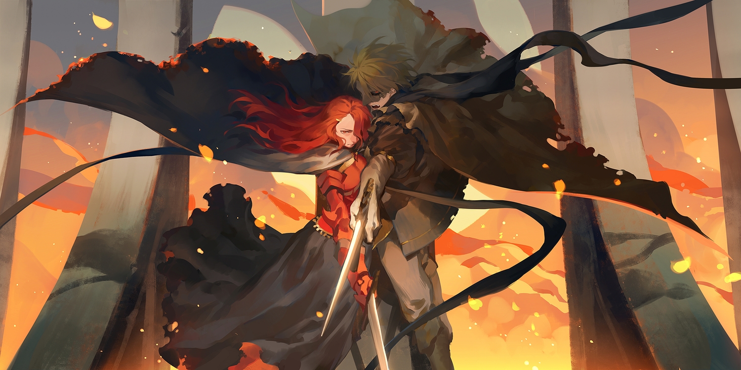brown_hair, cape, long_hair, male, mask, original, petals, pixiv_fantasia
