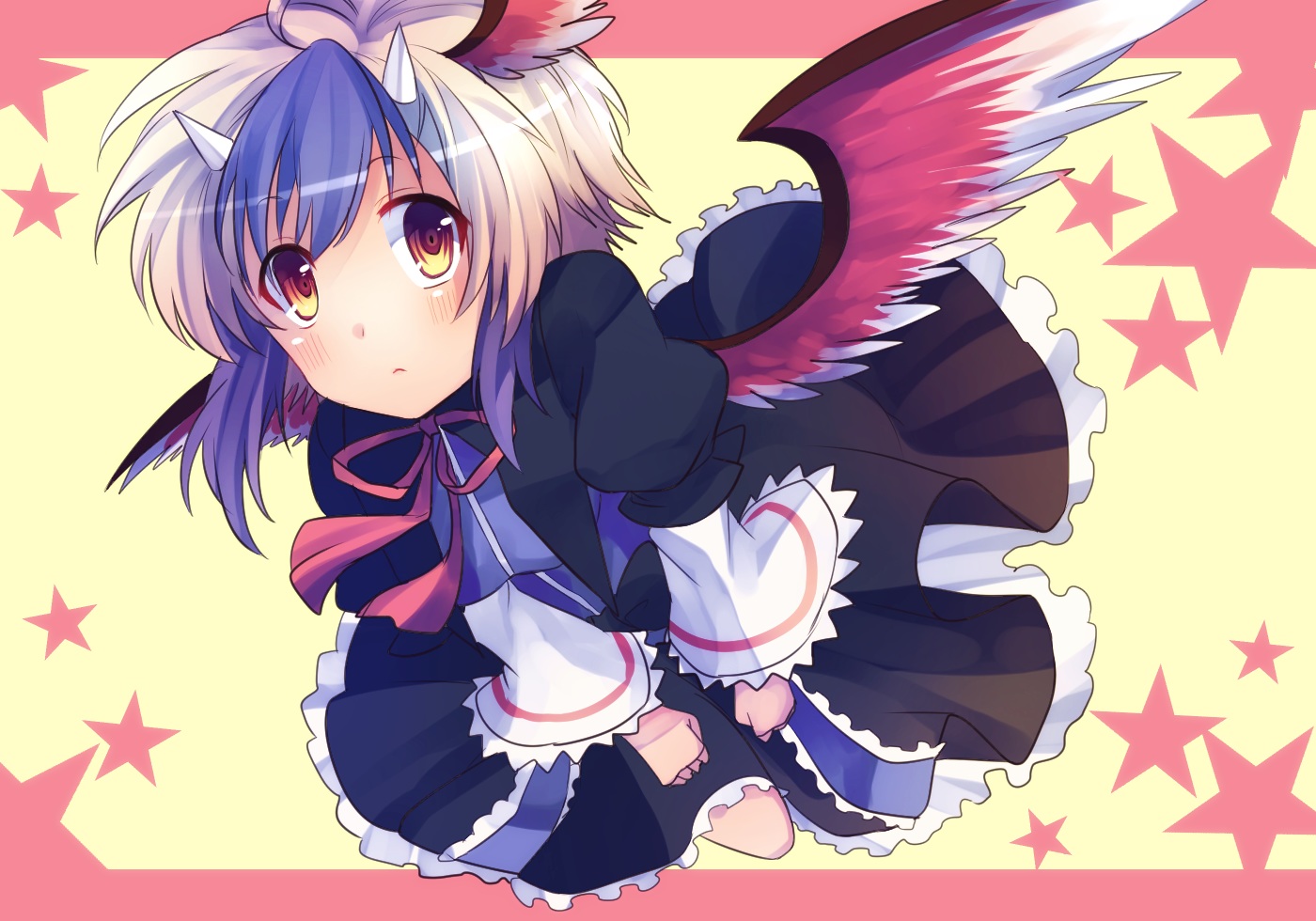 purple_hair, ribbons, shibuki_kamone, tokiko, touhou, wings, yellow_eyes