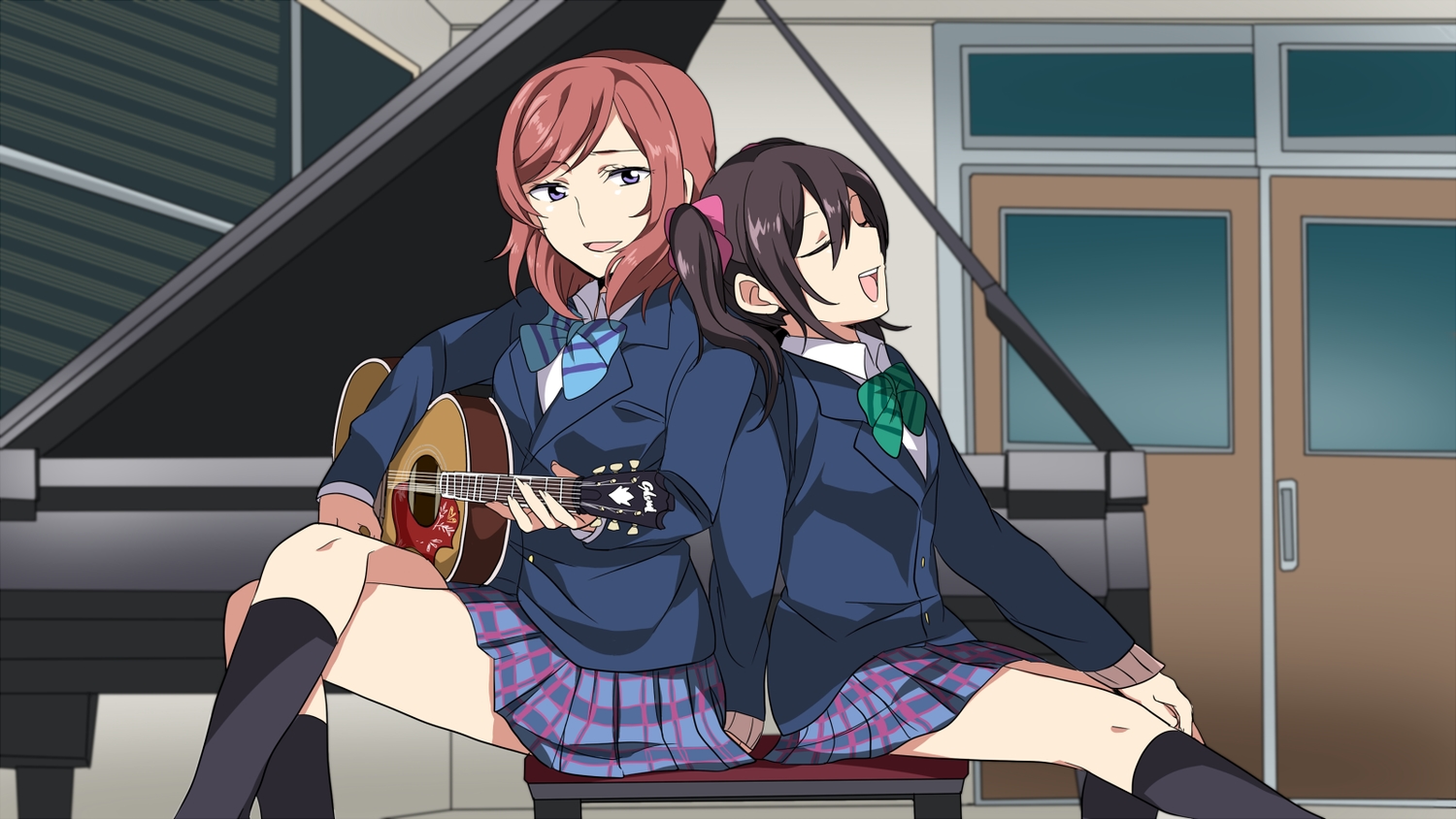 2girls, chatubo, guitar, instrument, love_live!_school_idol_project, nishikino_maki, piano, school_uniform, yazawa_nico