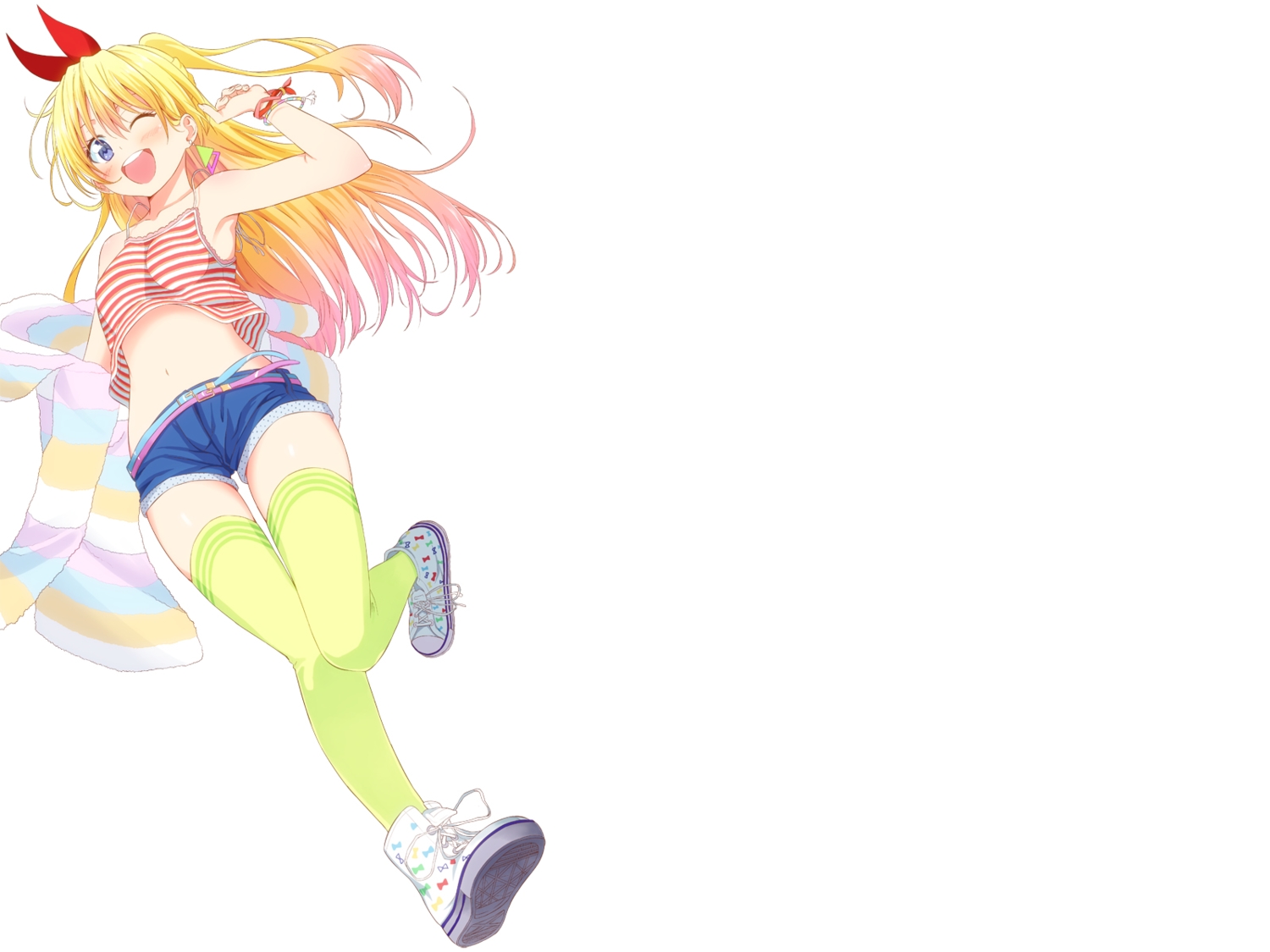 attsun_(atsushi_jb), blonde_hair, blue_eyes, kirisaki_chitoge, long_hair, navel, nisekoi, shorts