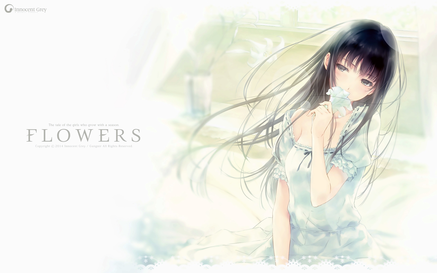 black_eyes, black_hair, flowers, flowers_(game), innocent_grey, long_hair, shirahane_suou, sugina_miki