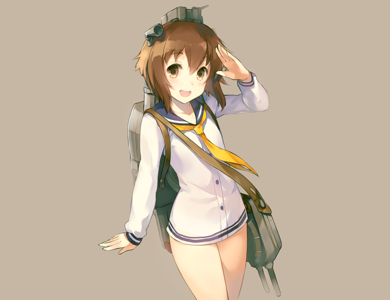 anthropomorphism, brown_eyes, brown_hair, kantai_collection, school_uniform, short_hair, tousaki_umiko, yukikaze_(kancolle)
