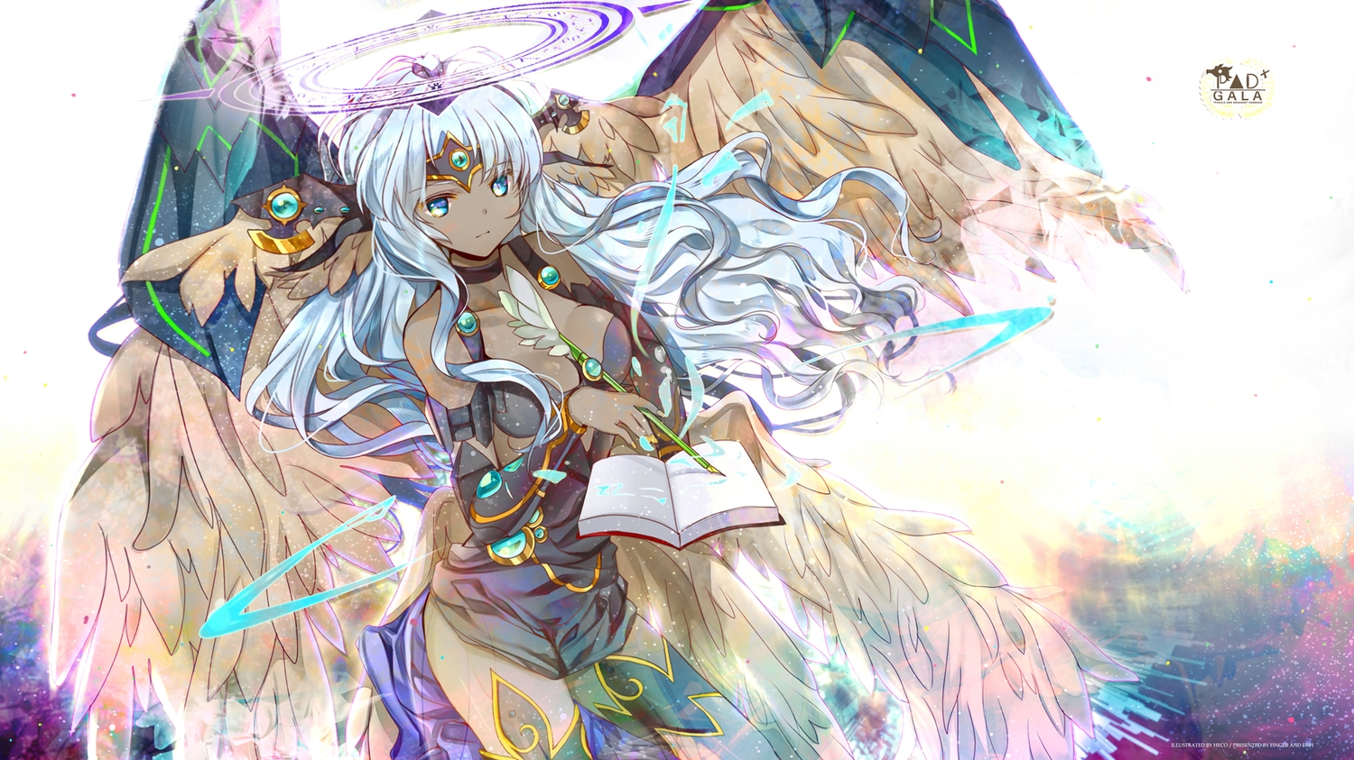 book, dark_skin, halo, heco_(mama), metatron_(p&d), puzzle_&_dragons, wings