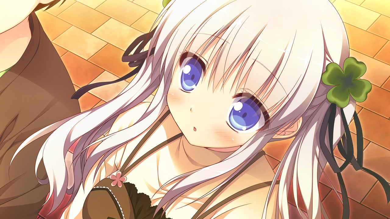 alcot, blue_eyes, clover_day's, game_cg, kagami_hekiru, narumi_yuu, ribbons, white_hair