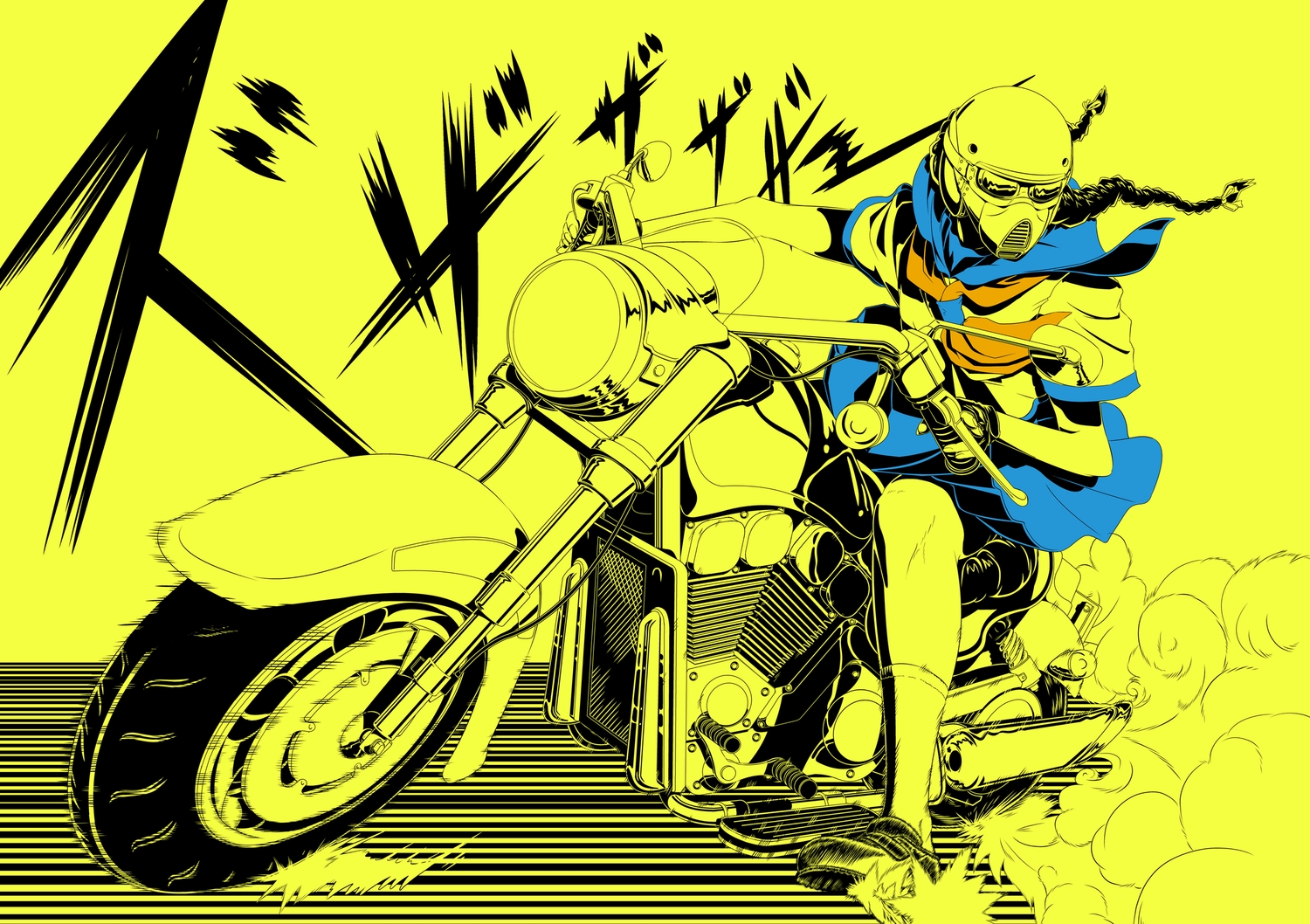 braids, long_hair, manabu_adachi, motorcycle, original, polychromatic, school_uniform