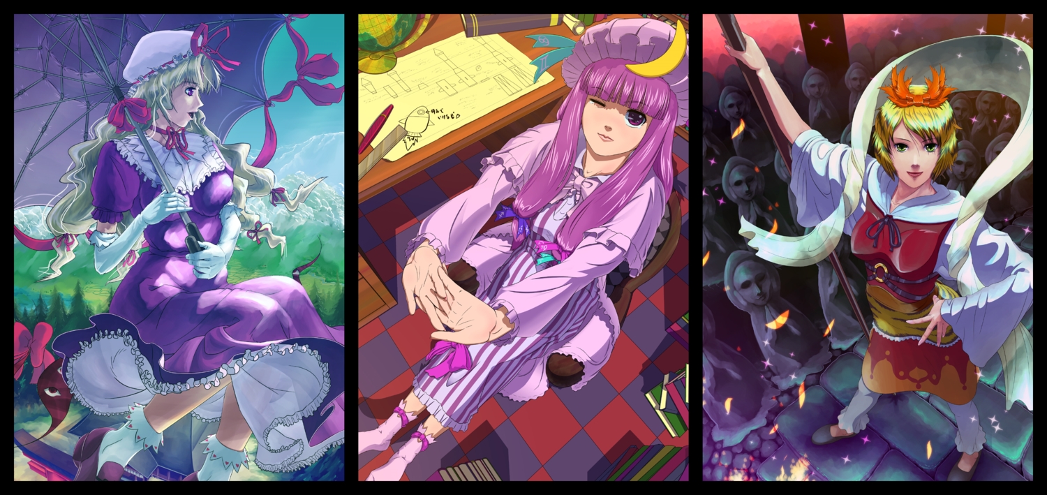 blonde_hair, book, bow, hat, long_hair, manabu_adachi, patchouli_knowledge, purple_eyes