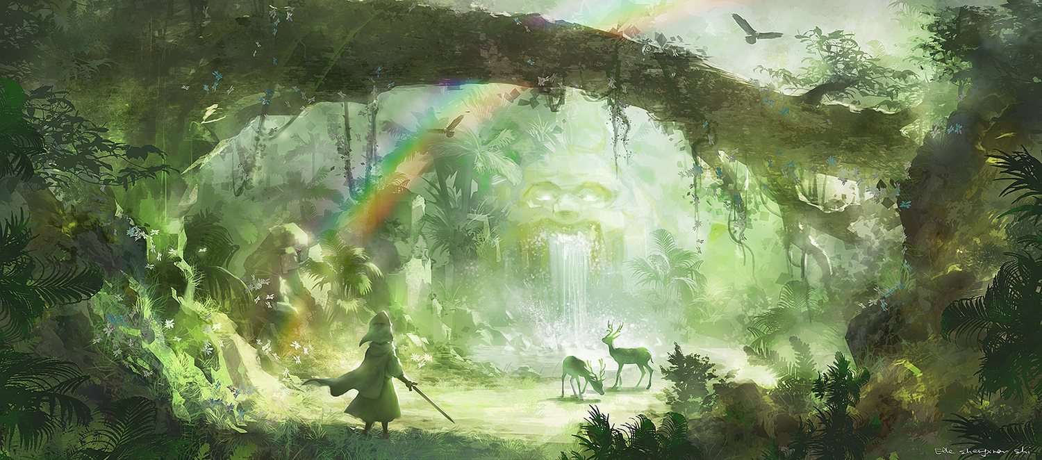 animal, bird, cape, forest, hat, lost_elle, original, rainbow