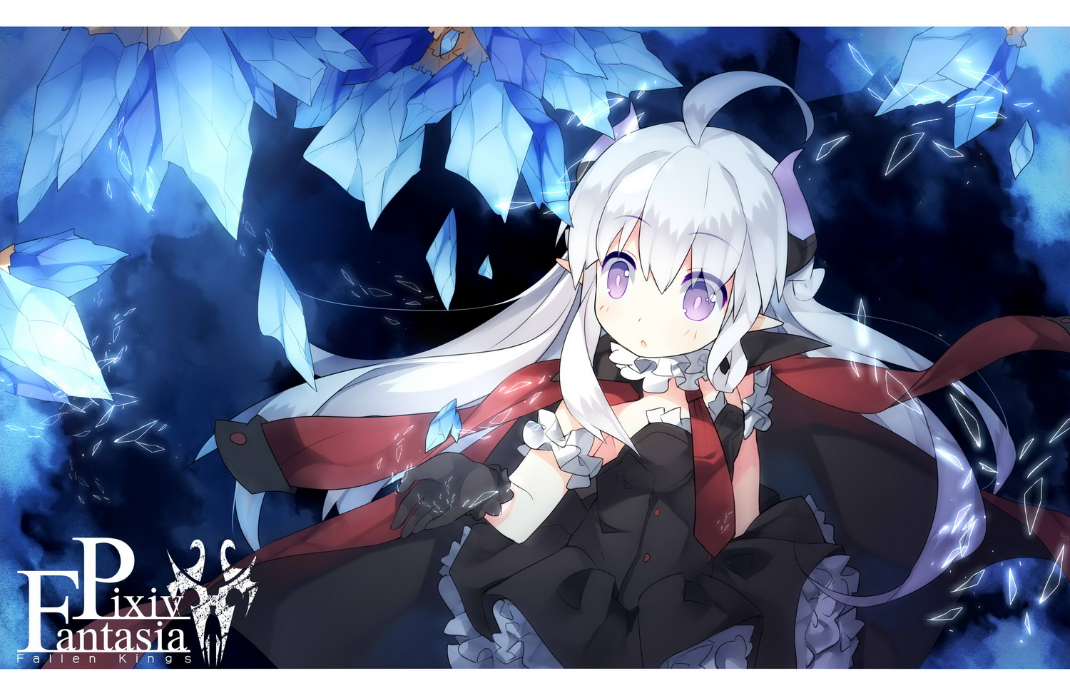 dress, gloves, original, pixiv_fantasia, pointed_ears, purple_eyes, rulu, saru