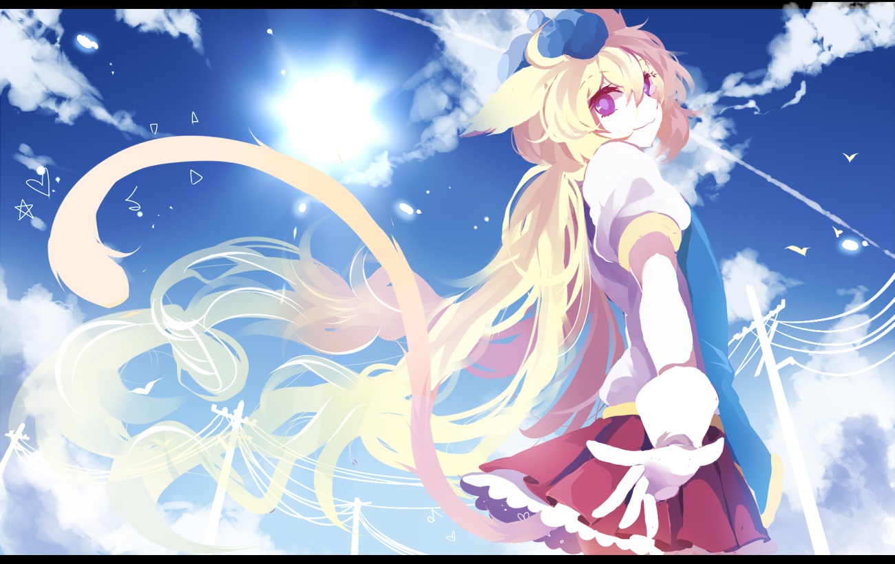 animal_ears, blonde_hair, purple_eyes, sanshoku_ayaka, shouen_kigashi, tail, utau