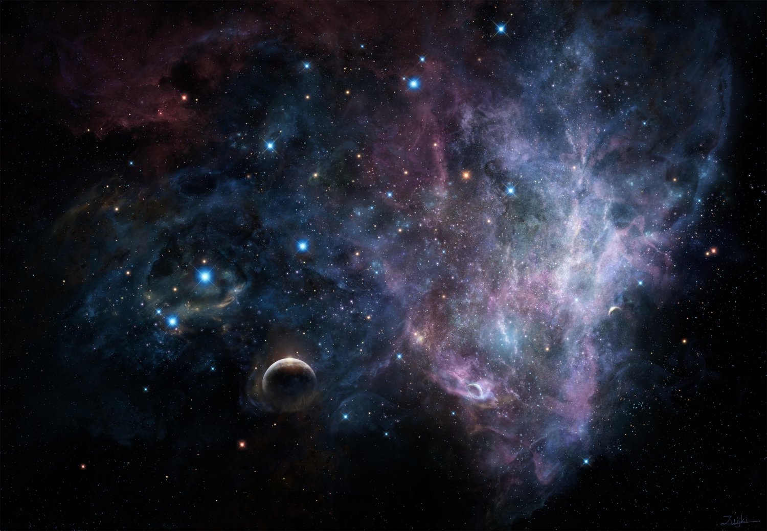 iy_tujiki, no_humans, original, planet, scenic, space, stars