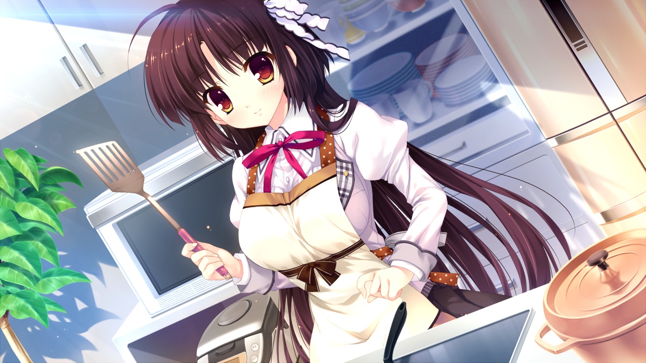 alia's_carnival, apron, black_hair, brown_eyes, game_cg, long_hair, mitha, nanawind