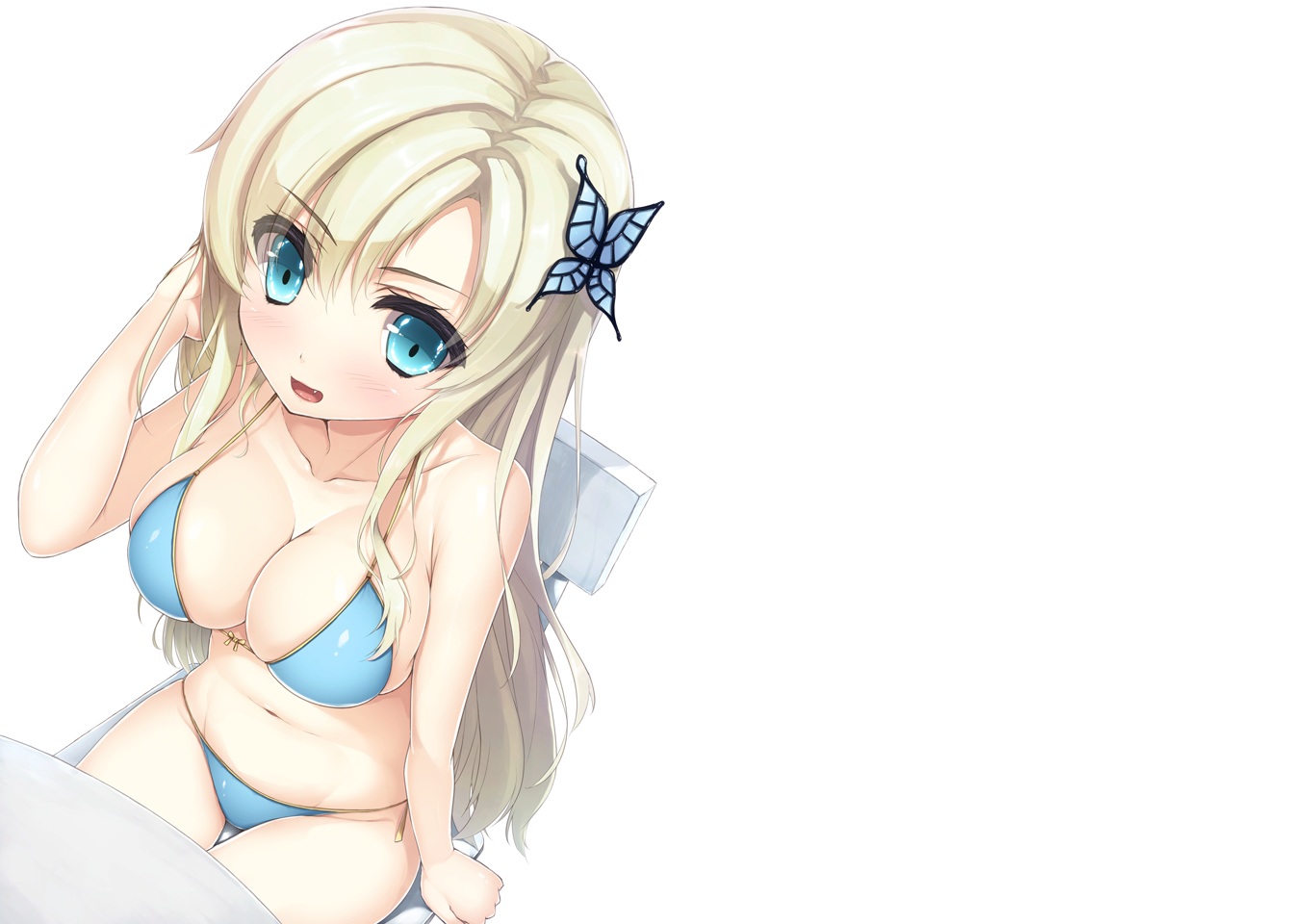 blonde_hair, blue_eyes, boku_wa_tomodachi_ga_sukunai, breasts, cleavage, kashiwazaki_sena, long_hair, navel, shiva_(executor), swimsuit, white