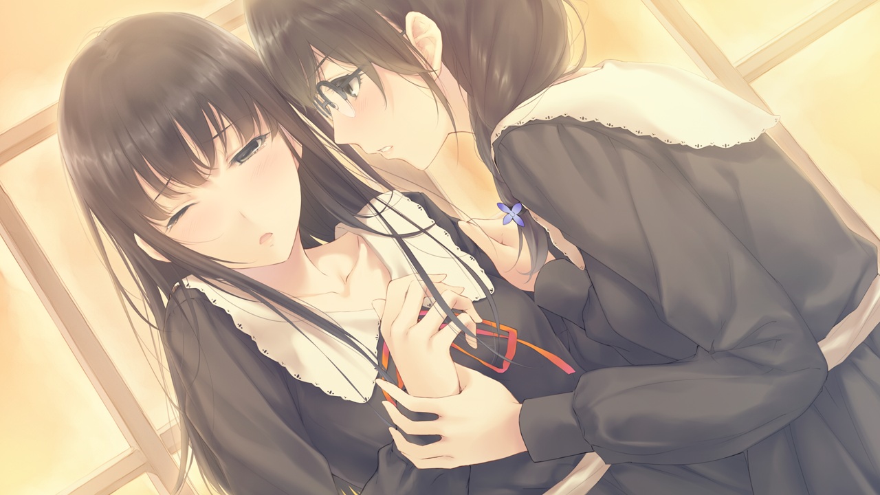 2girls, black_eyes, black_hair, flowers_(game), game_cg, hanabishi_rikka, innocent_grey, long_hair