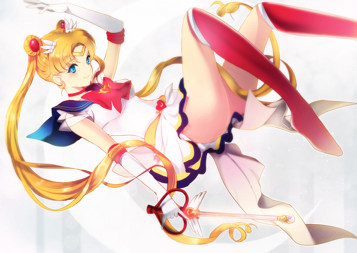 blonde_hair, blue_eyes, dress, elbow_gloves, gloves, kneehighs, long_hair, lpip, sailor_moon, sailor_moon_(character), tsukino_usagi, twintails, wand