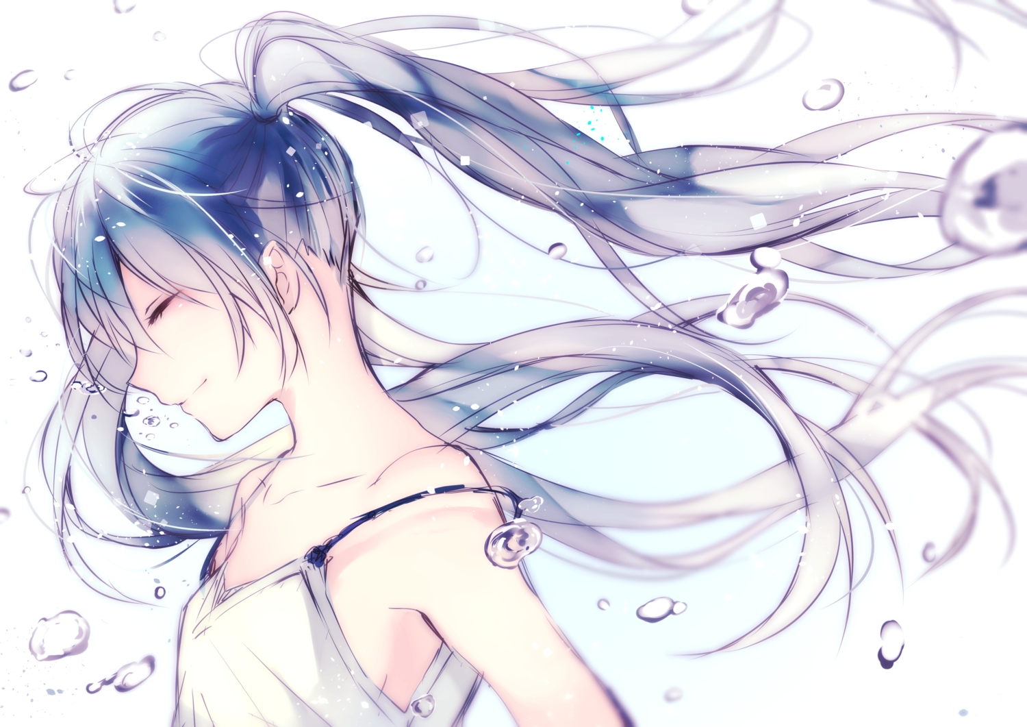 blue_hair, bubbles, hatsune_miku, long_hair, rakugakiii, twintails, vocaloid