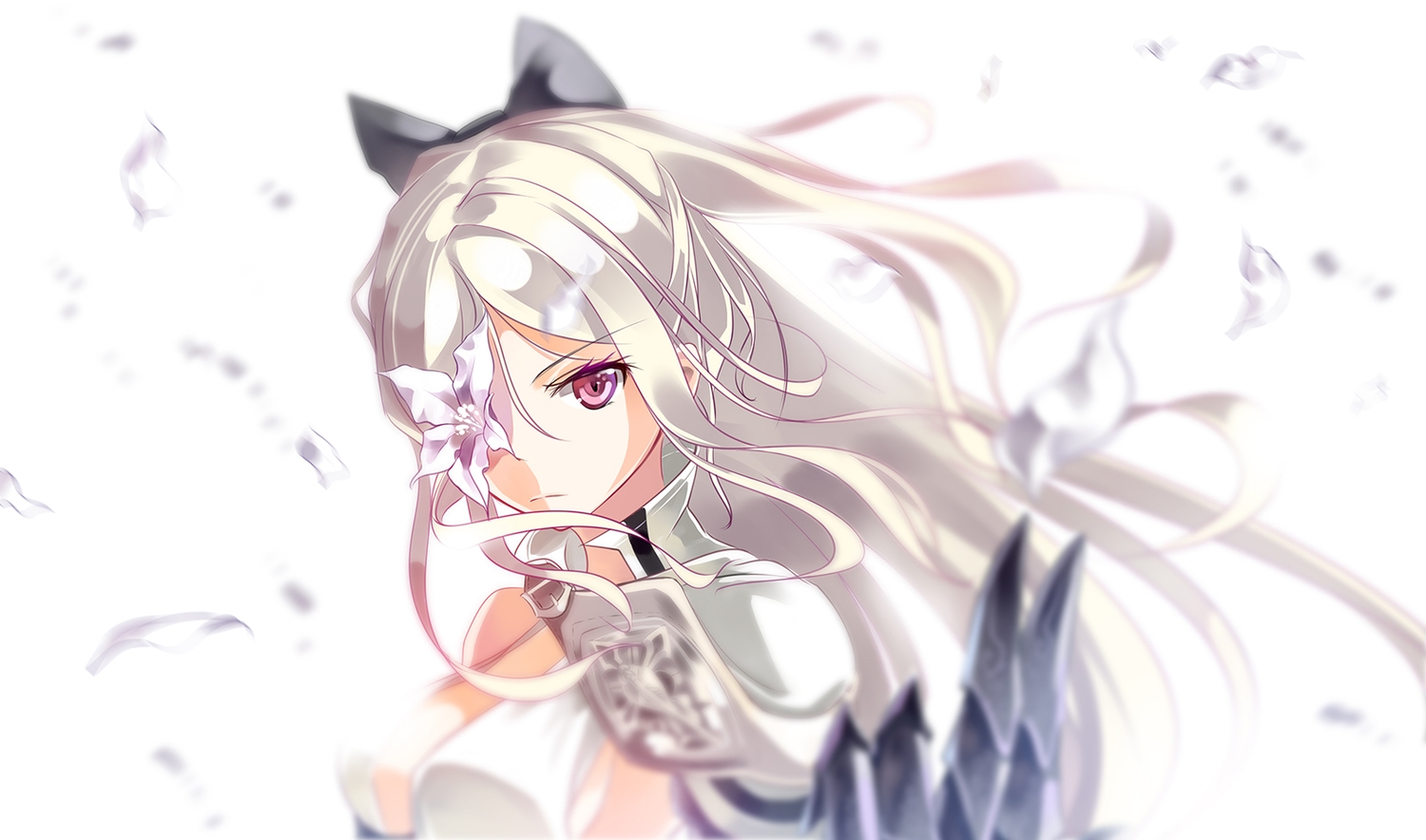 arms_ai, bow, drag-on_dragoon, flowers, long_hair, pink_eyes, white_hair, zero_(drag-on_dragoon)