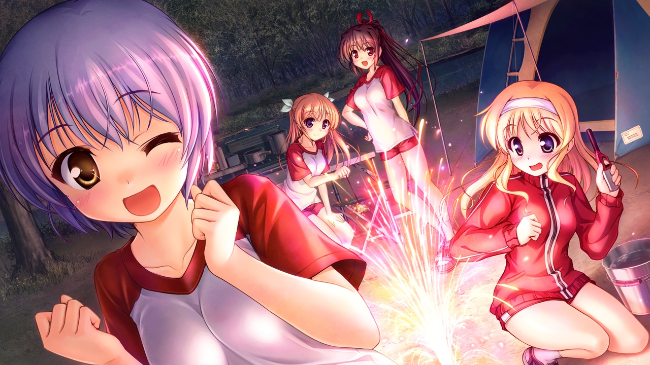 august, bekkankou, daitoshokan_no_hitsujikai, fireworks, game_cg, group, gym_uniform, misono_senri