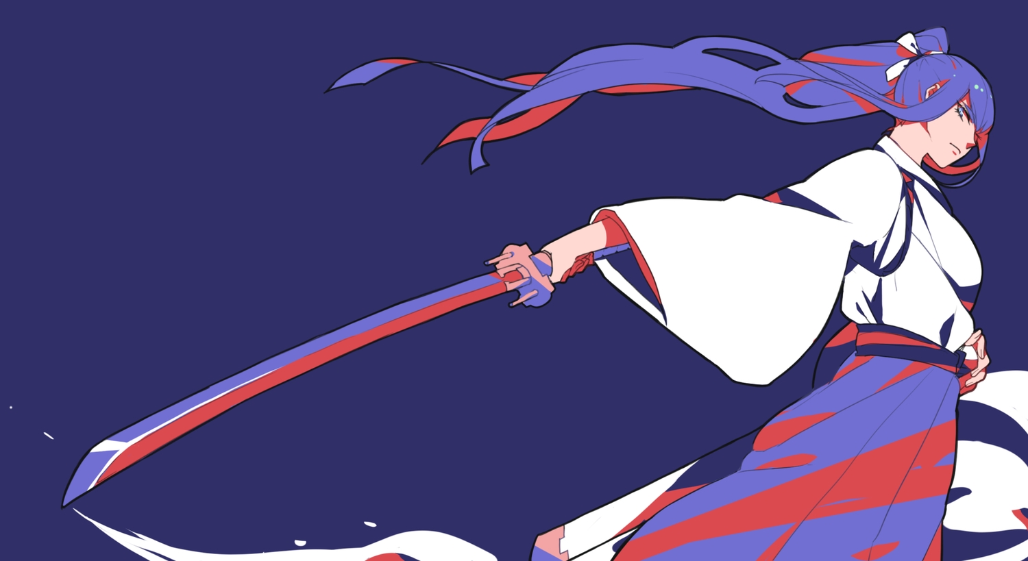 allenkung1, blue, japanese_clothes, katana, kill_la_kill, kiryuin_satsuki, ponytail, sword