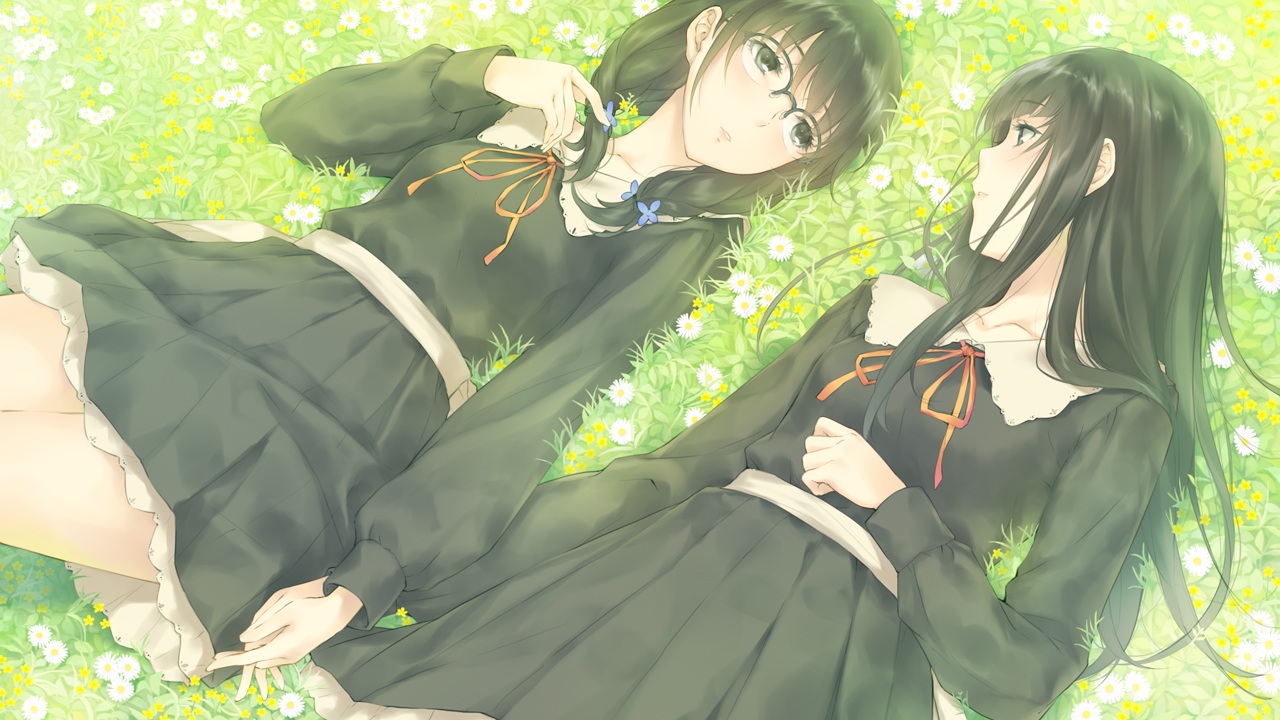 2girls, flowers, flowers_(game), game_cg, glasses, hanabishi_rikka, innocent_grey, long_hair