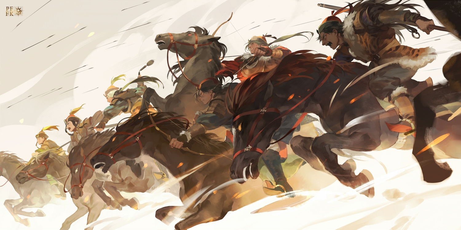 animal, bow_(weapon), horse, male, original, pixiv_fantasia, rei_(sanbonzakura), weapon