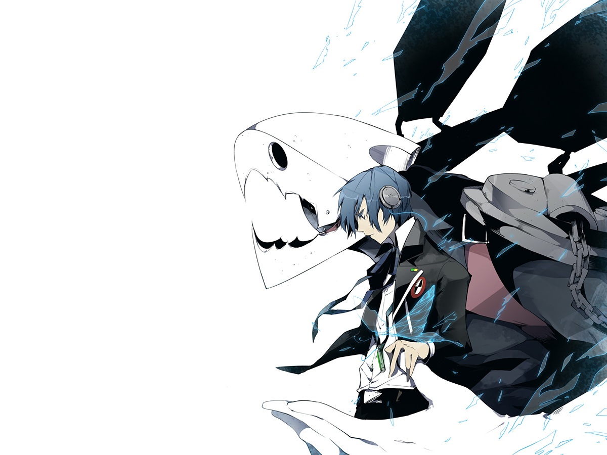 35_(pixiv), blue_hair, butterfly, headphones, persona, tagme_(character), tie