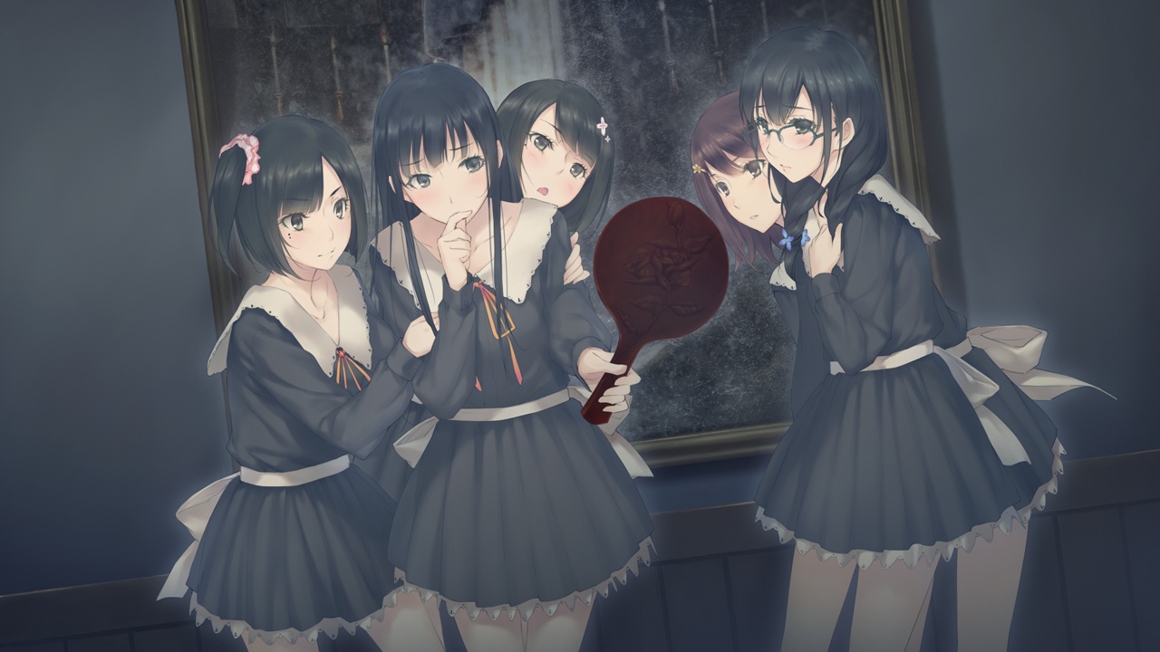 flowers_(game), game_cg, glasses, hanabishi_rikka, innocent_grey, kousaka_mayuri, ribbons, school_uniform
