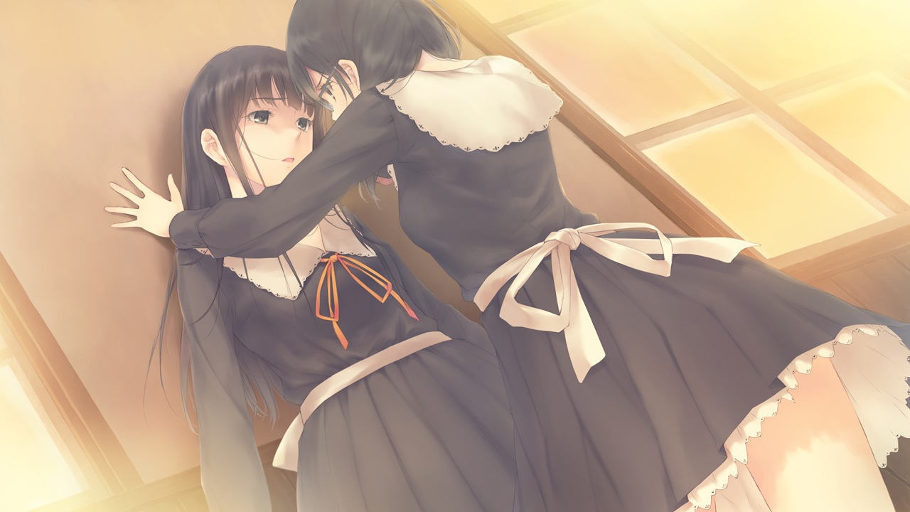 2girls, flowers_(game), game_cg, hanabishi_rikka, innocent_grey, ribbons, school_uniform, shirahane_suou