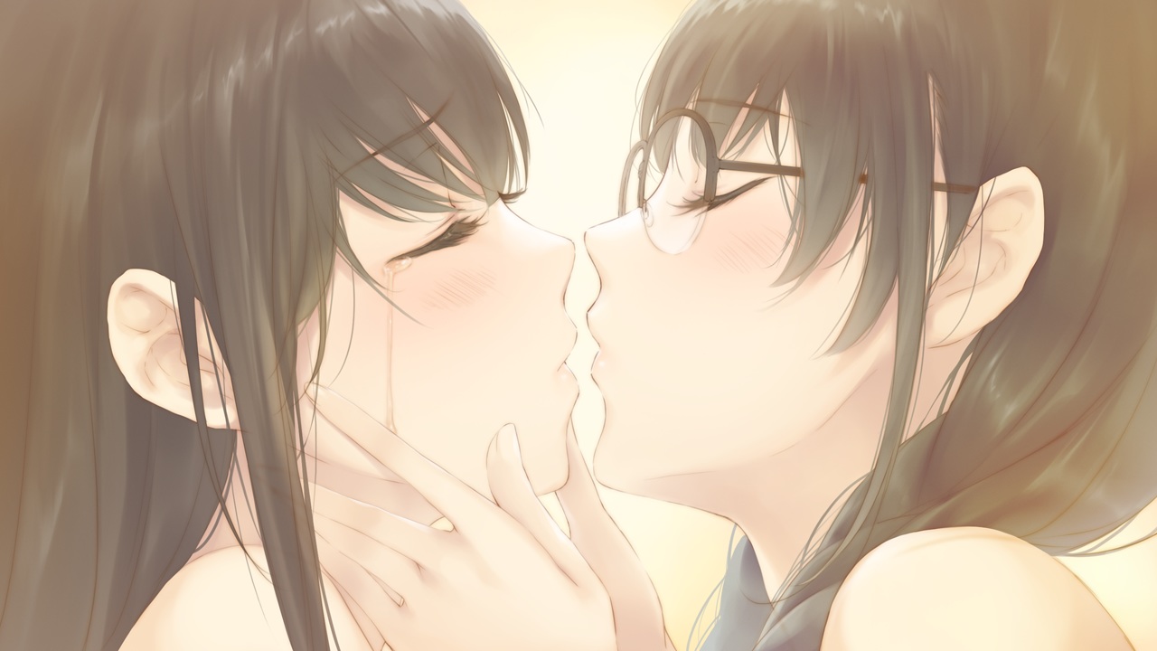 2girls, flowers_(game), game_cg, glasses, hanabishi_rikka, innocent_grey, kiss, shirahane_suou, shoujo_ai, sugina_miki, tears