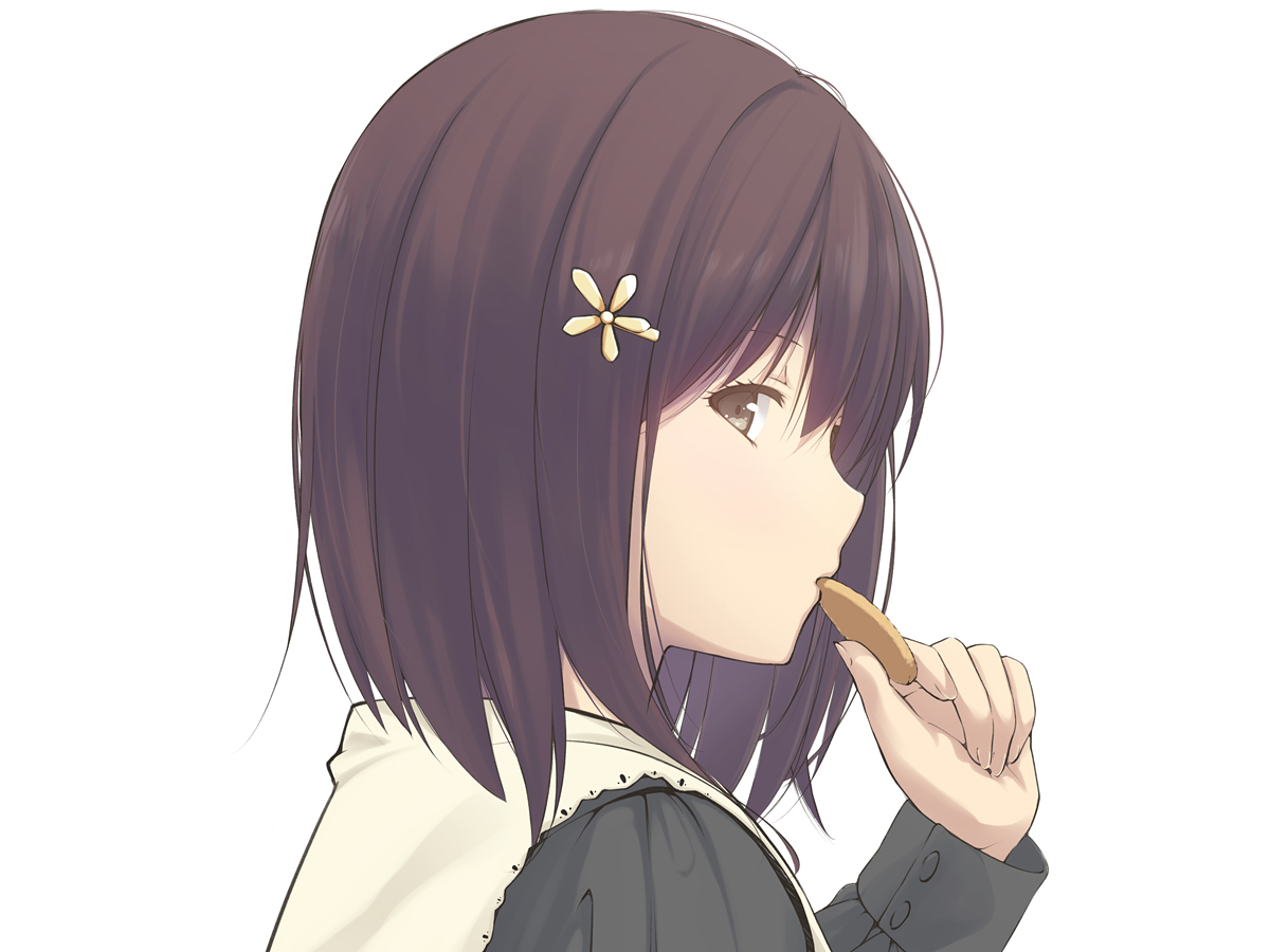 brown_eyes, brown_hair, food, nanaku_teiru, original, short_hair