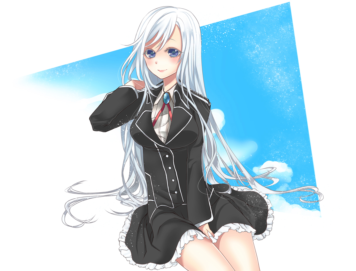 blue_eyes, blush, dress, ericcapink, la_folia_rihavein, long_hair, strike_the_blood, white_hair