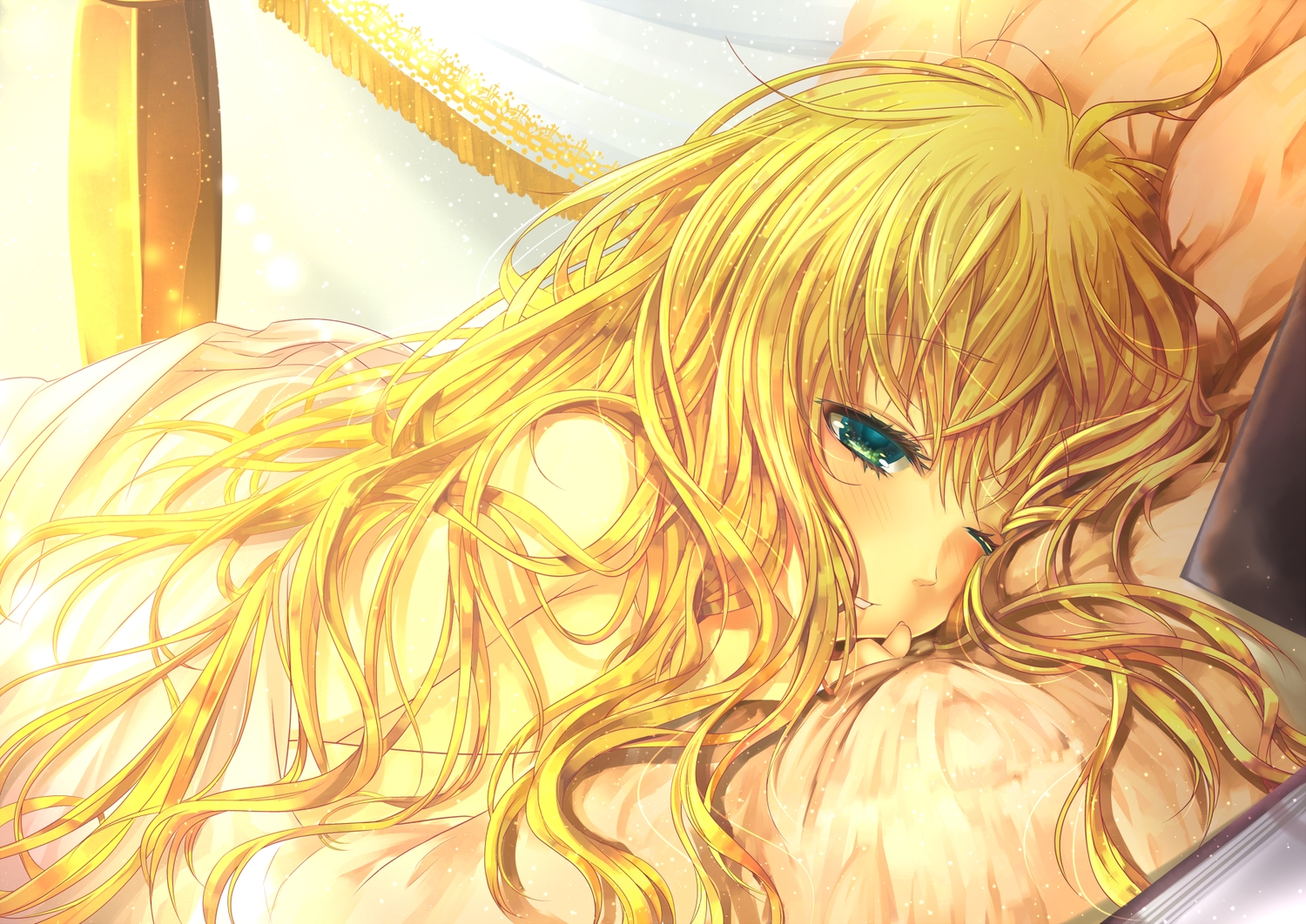 blonde_hair, green_eyes, long_hair, maryquant, original, wink