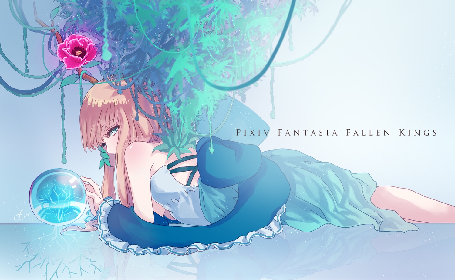 blue_eyes, deuria, dress, flowers, li_luo, long_hair, original, pink_hair, pixiv_fantasia