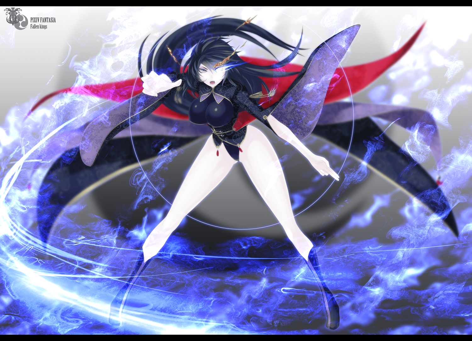 black_hair, breasts, chinese_clothes, long_hair, muchakushoku, original, pixiv_fantasia