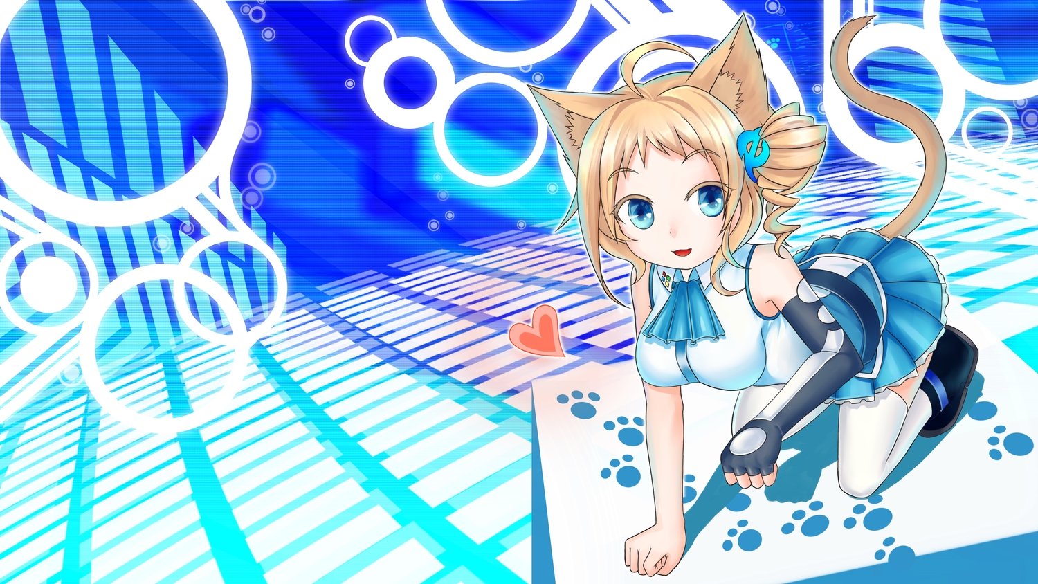 aizawa_inori, animal_ears, blonde_hair, blue_eyes, catgirl, elbow_gloves, gloves, internet_explorer
