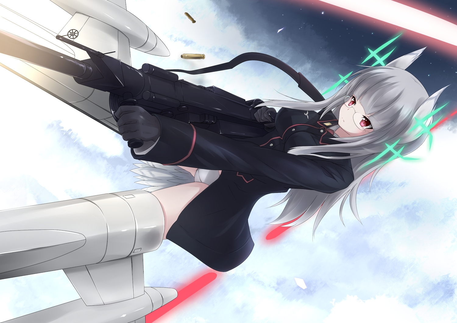 animal_ears, glasses, gray_hair, gun, heidimarie_w_schnaufer, mitsukii, purple_eyes, strike_witches