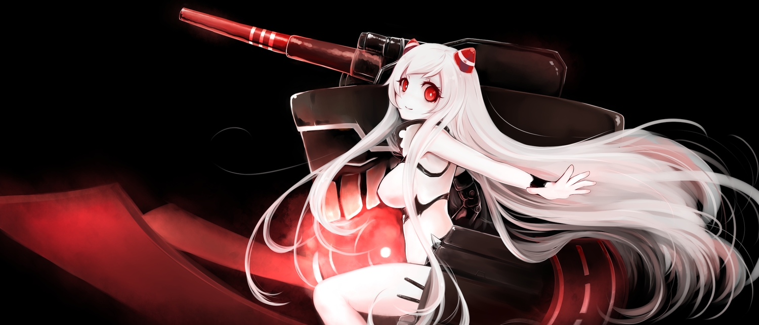 airfield_hime, anthropomorphism, kantai_collection, long_hair, mitsukii, red_eyes, white_hair