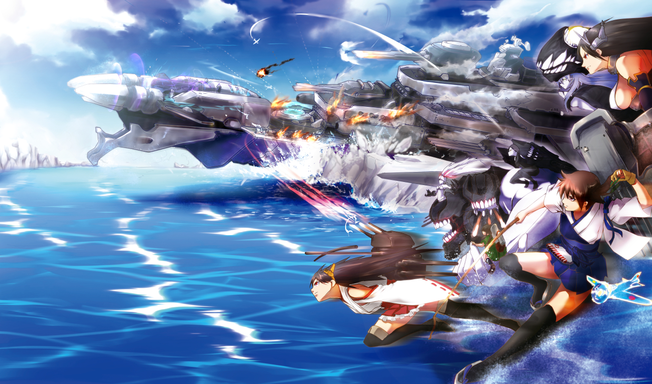 anthropomorphism, big.g, group, haruna_(kancolle), kaga_(kancolle), kantai_collection, kitakami_(kancolle), nagato_(kancolle)