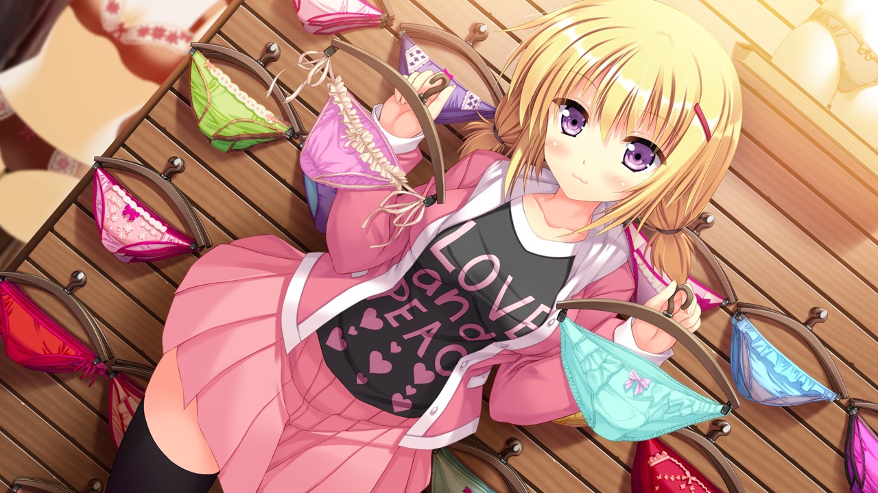 blonde_hair, eufonie, game_cg, ichikura_chiharu, koiken_otome, koiken_otome_revive, panties, purple_eyes, tateha, thighhighs, twintails, underwear