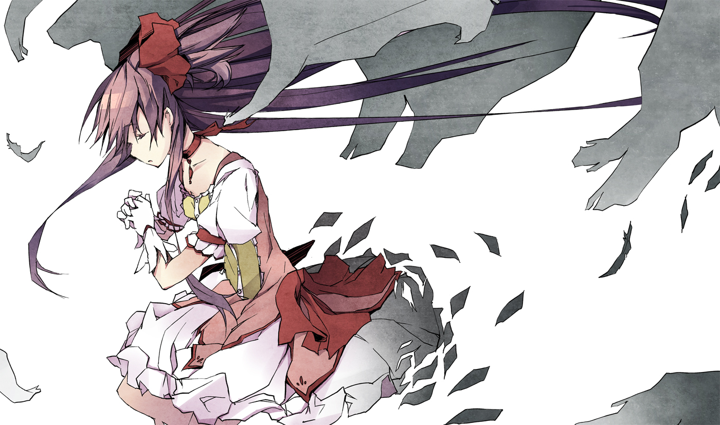 feathers, kaname_madoka, long_hair, mahou_shoujo_madoka_magica, miya_kazutomo, pink_hair, ultimate_madoka, white