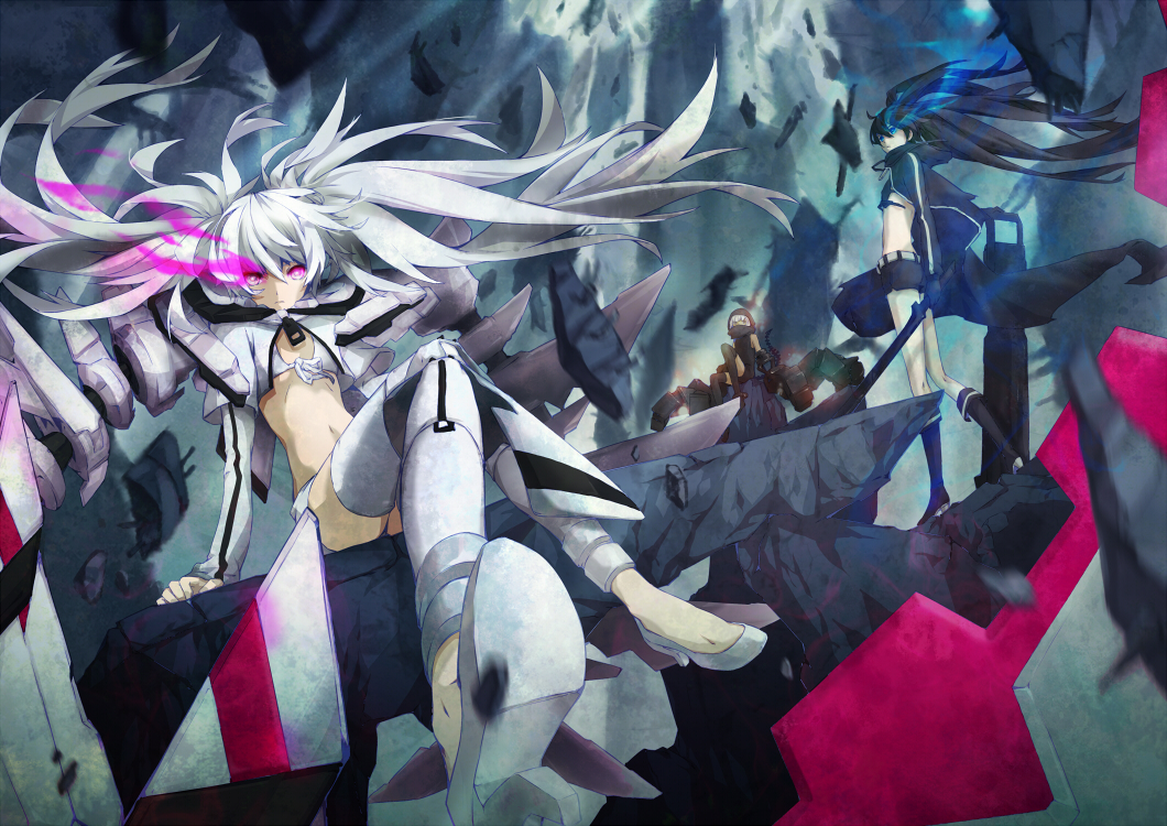 bikini_top, black_hair, black_rock_shooter, dark_skin, hood, kneehighs, koutari_yuu, kuroi_mato