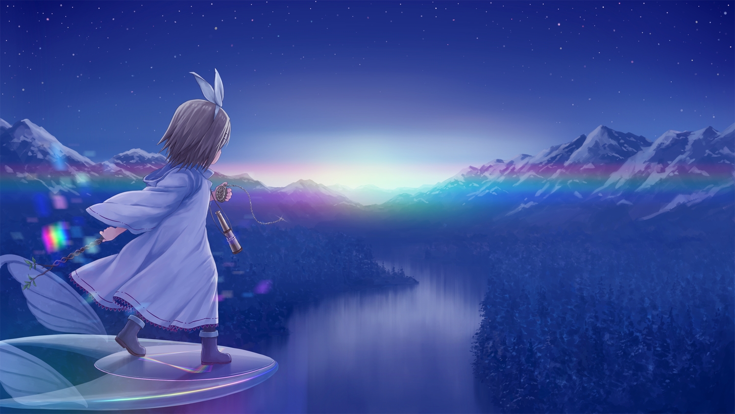 aircraft, boots, forest, gray_hair, headband, isou_nagi, kagamine_rin, landscape