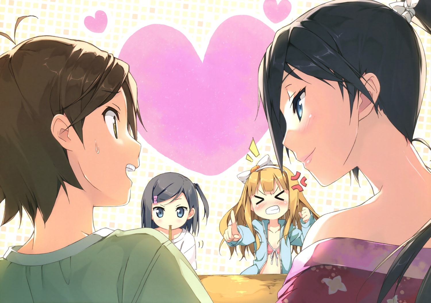 azuki_azusa, blonde_hair, blush, hentai_ouji_to_warawanai_neko, japanese_clothes, kantoku, ponytail, scan