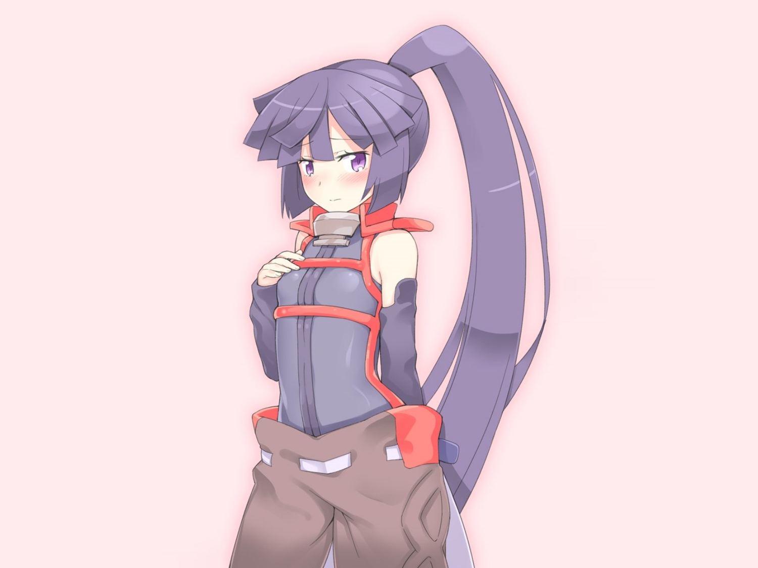akatsuki_(log_horizon), blush, log_horizon, long_hair, ninja, ponytail, purple_eyes, purple_hair