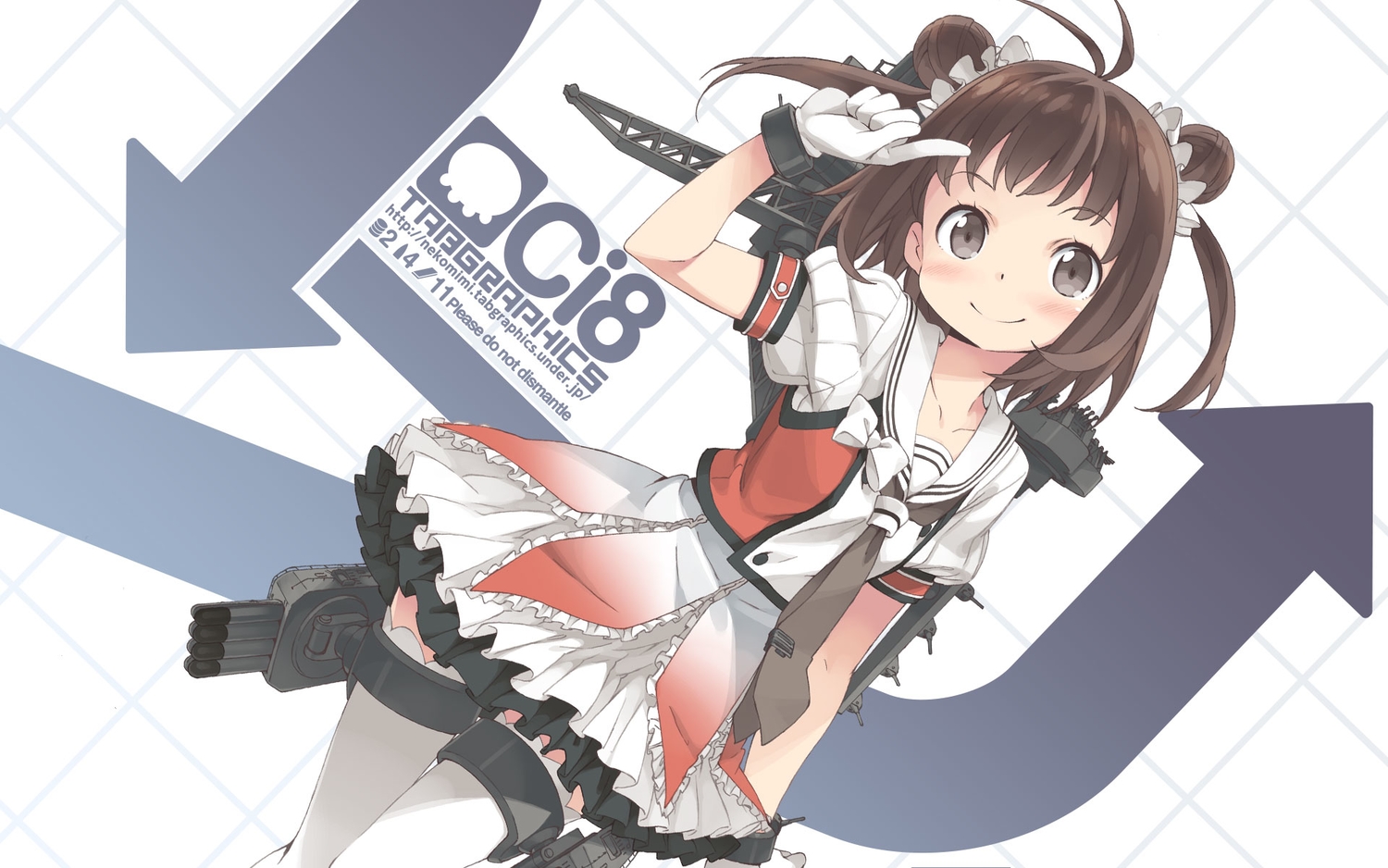 anthropomorphism, black_eyes, blush, bow, brown_hair, gloves, jpeg_artifacts, kantai_collection