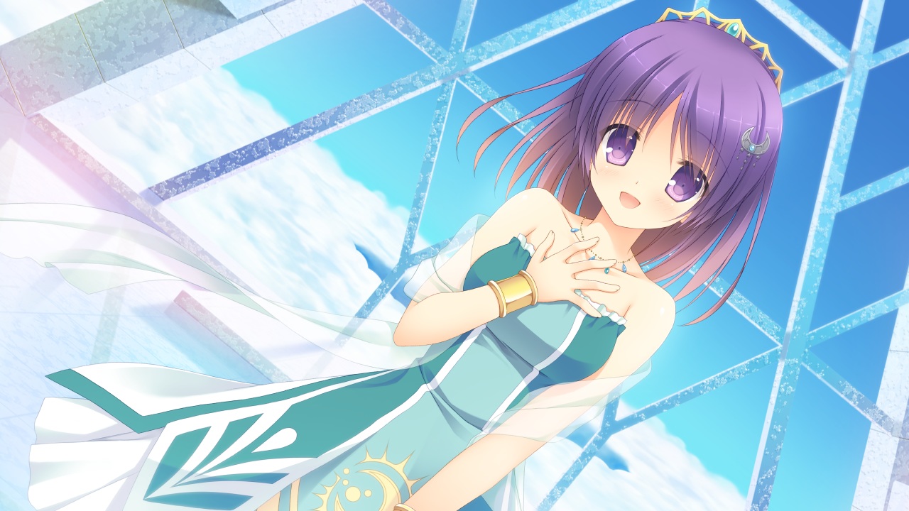 dress, game_cg, long_hair, navel_honeybell, necklace, purple_hair, sora_tobu_hitsuji_to_manatsu_no_hana, tanihara_natsuki
