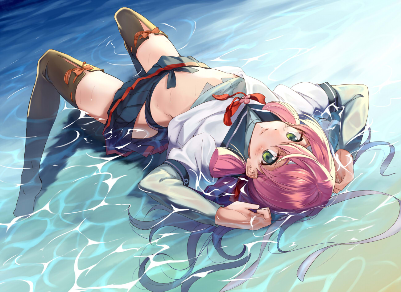 akashi_(kancolle), anthropomorphism, green_eyes, jpeg_artifacts, kabocha, kantai_collection, pink_hair, school_uniform