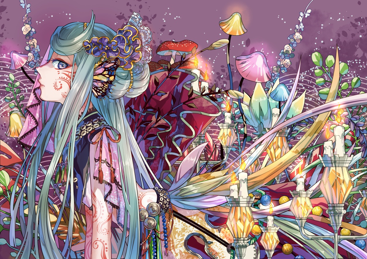 778-go, aqua_hair, blue_eyes, long_hair, original, tattoo