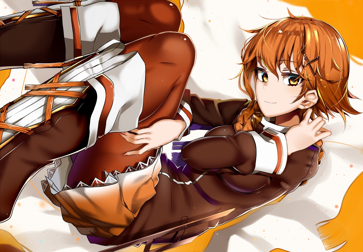 boots, braids, brown_hair, koko_shiguma, long_hair, original, pantyhose, skirt